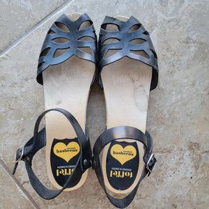 Swedish Hasbeens Women's Black Ornament Clog Sandal Size 40